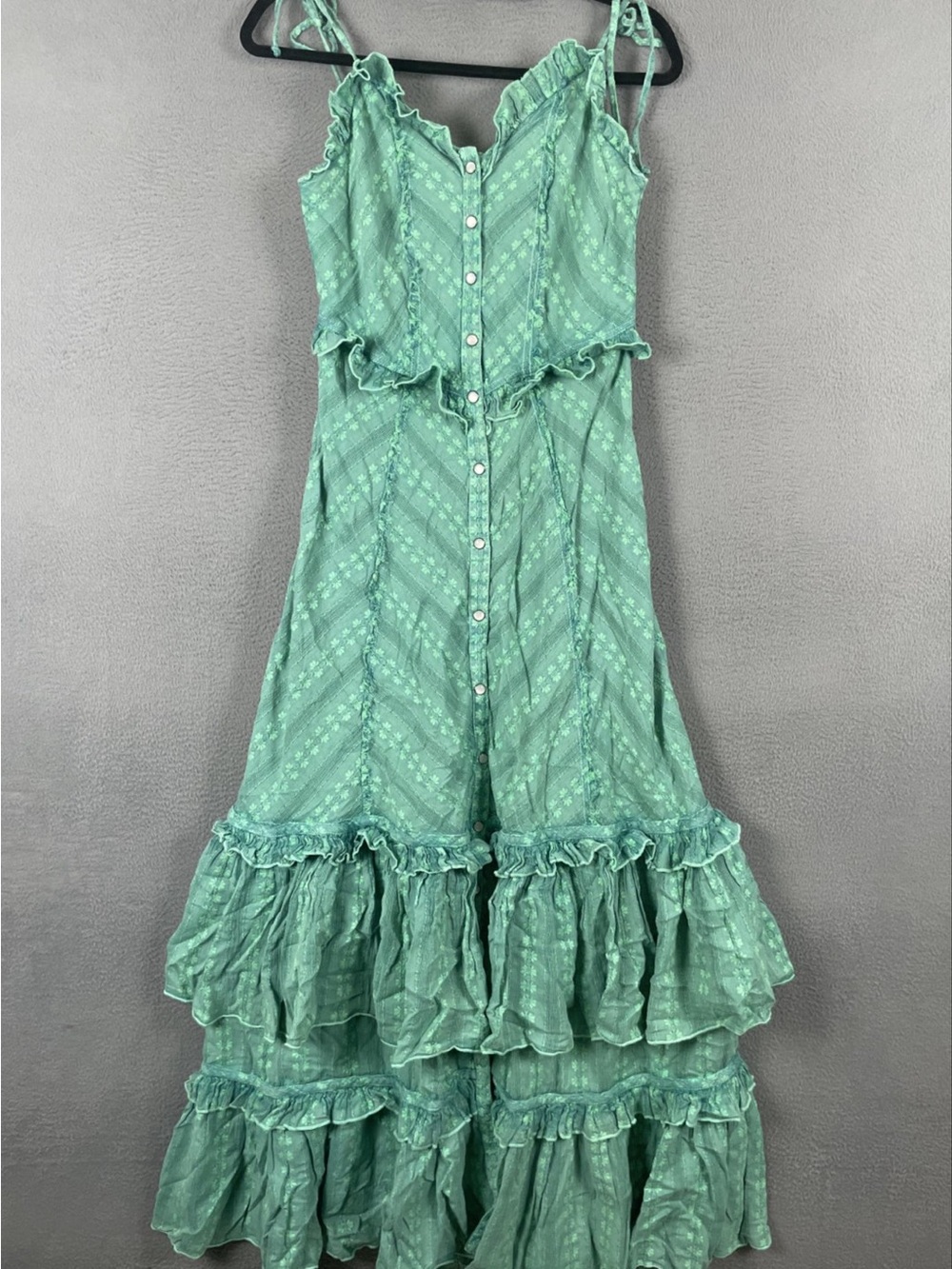 Free People Janie Maxi Dress Green Sundress Smocked Glowing Turquoise